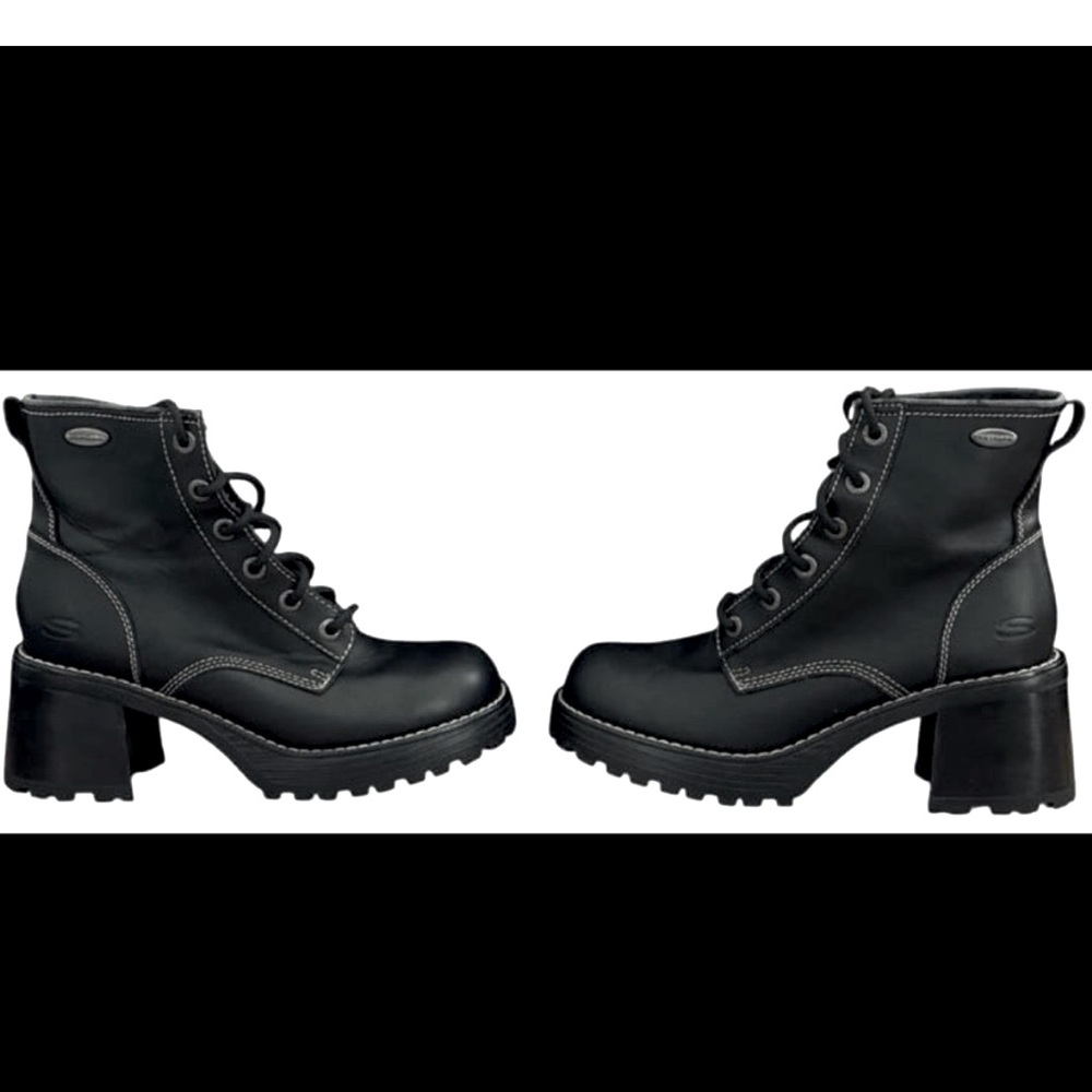 Skechers 90s Y2k NEW Vintage Platform Chunky Lace
Up Heeled Black Boots Size 8